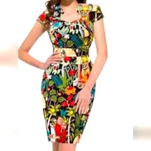 Grace Karin Tropical,50’s style,pin-up,cotton stretch,pencil dress-size Small